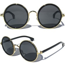 ROUND SUNGLASSES Black And Gold Color Circle Lens Style Women's