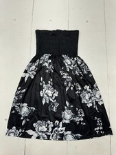 Shein Black White Floral Rose Print Scrunch Top Sleeveless Dress Womens Size L