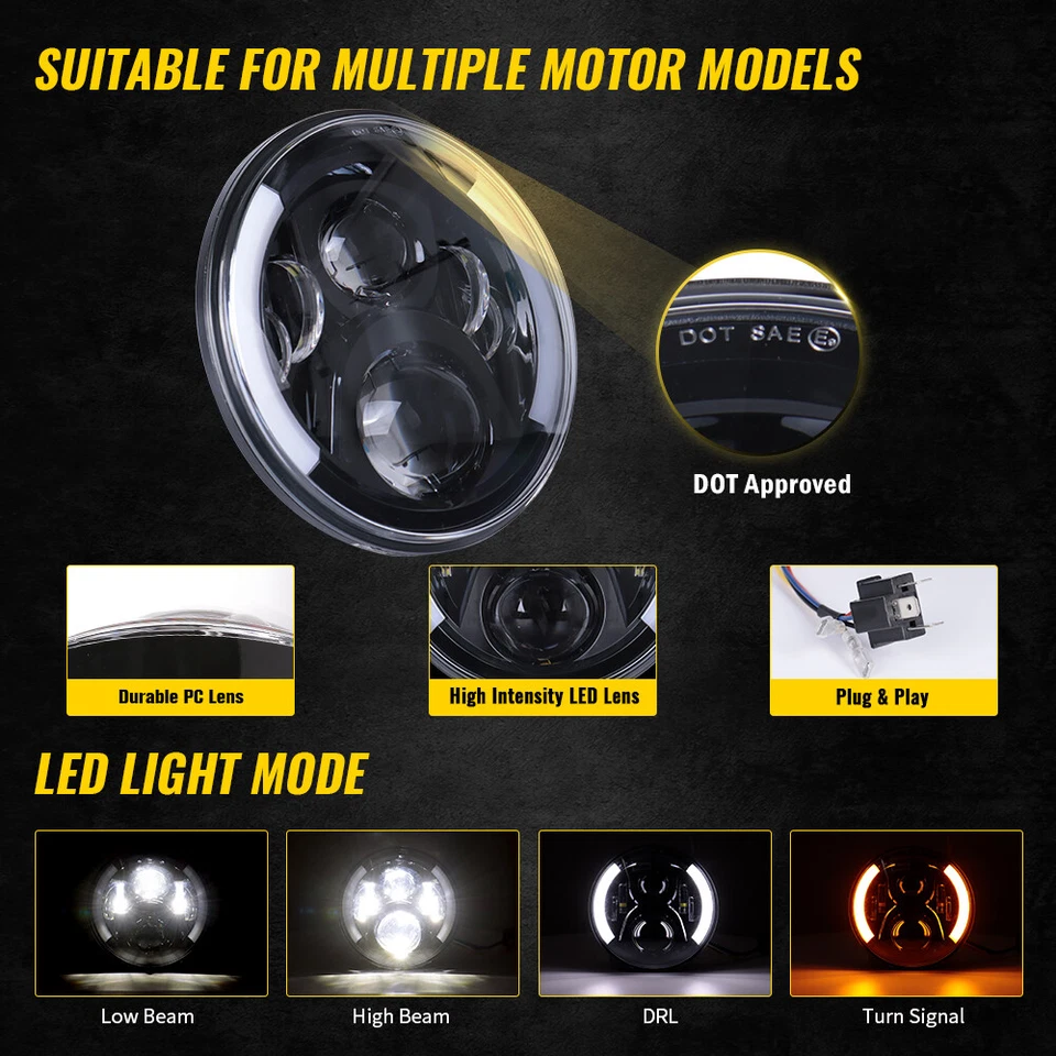 Faro LED de 7 pulgadas haz sellado DRL señal de giro para Street Glide Road King Foto 2 de 4