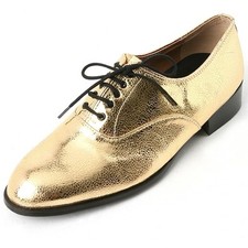 Men's lace up synthetic leather shiny gold oxfords low heel dress shoes US6-10.5