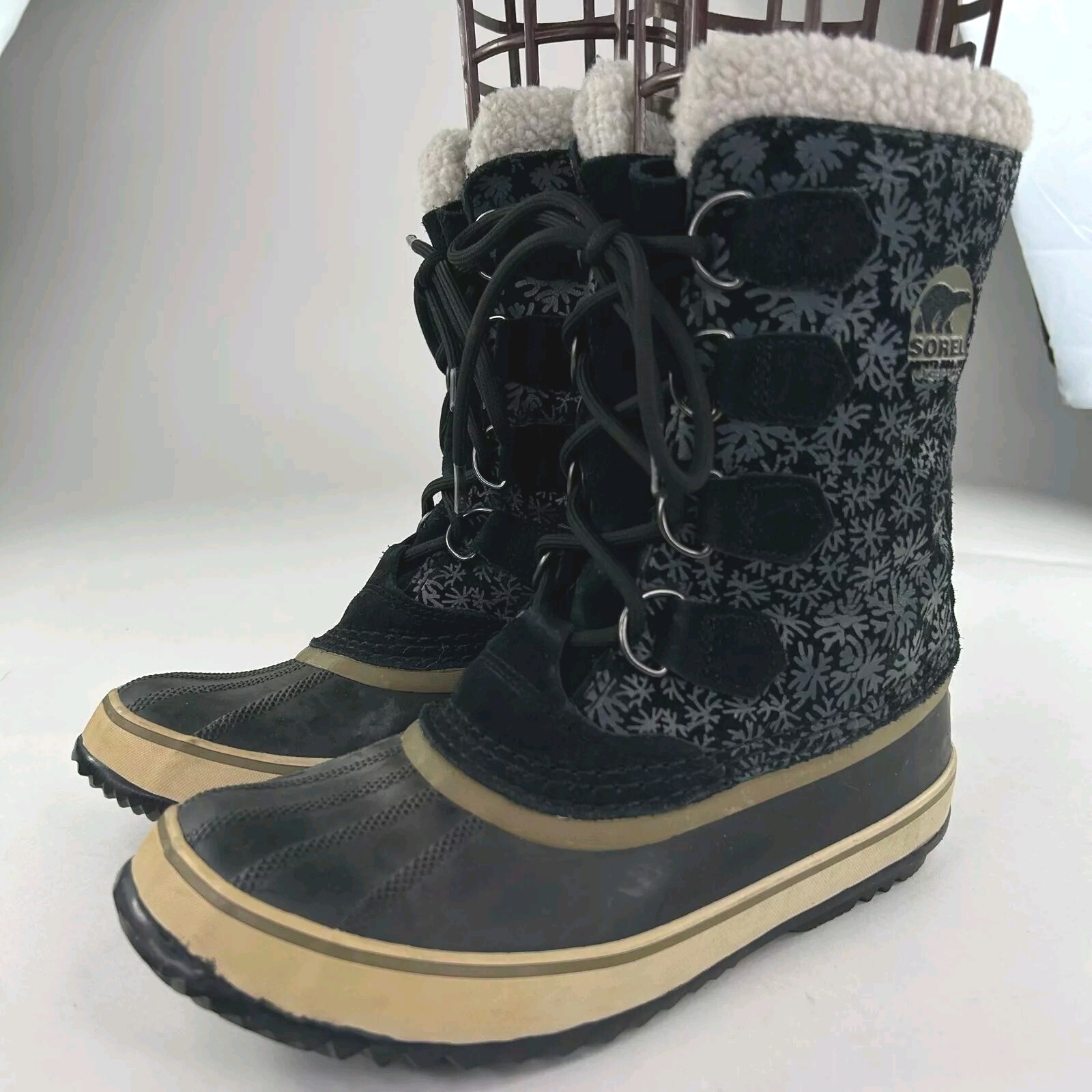 Sorel Womens US 7 Black Carnival Waterproof Winter Snow Boots Fleece Lined-image