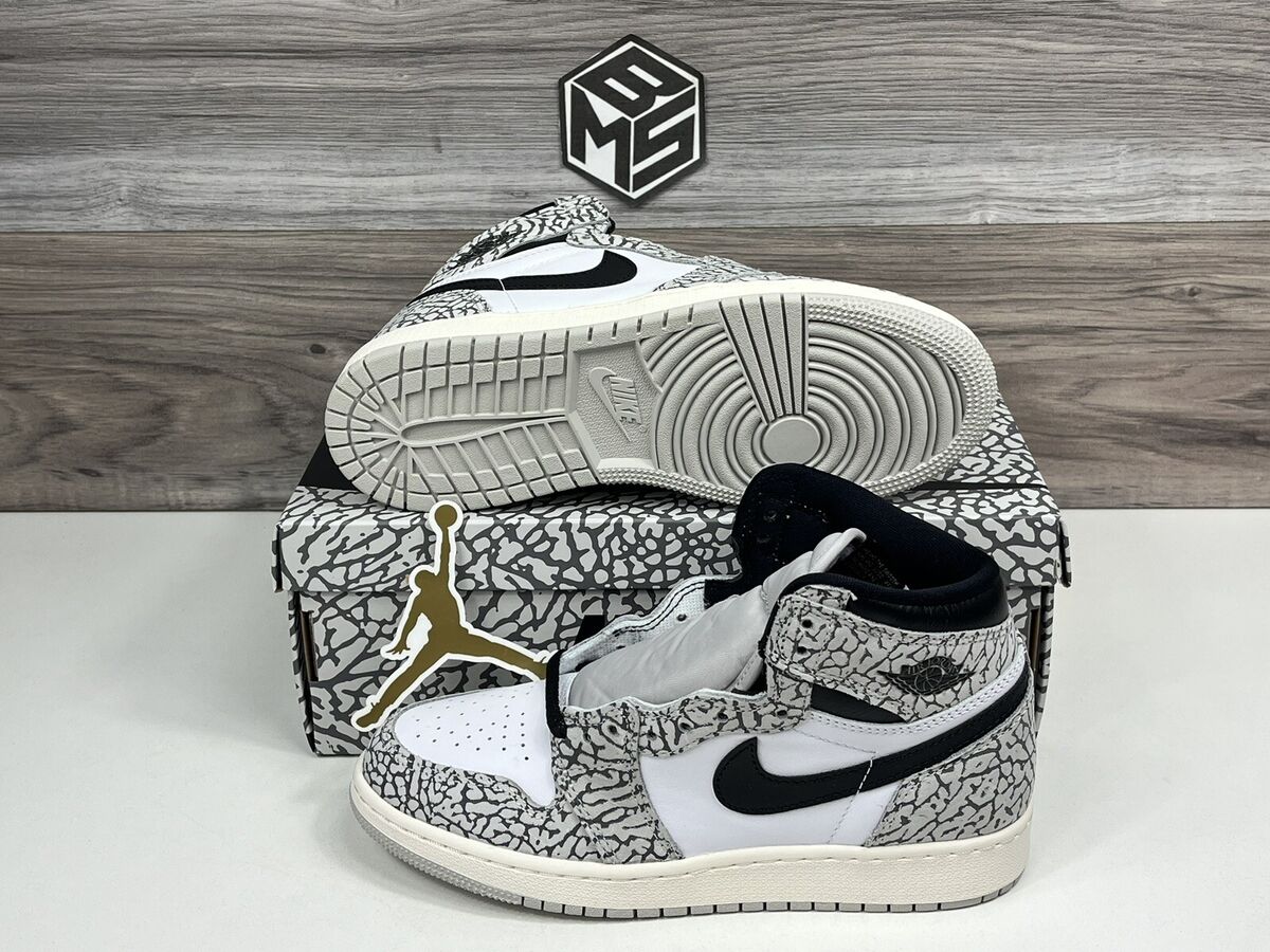 GS Air Jordan 1 Retro High OG White Cement Elephant Print Multi Sizes  FD1437 052