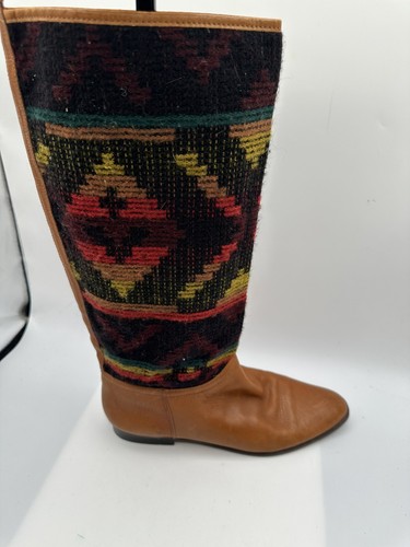 Unisa Vintage Kilim Tribal Textile Brown Leather Riding Boot Women Sz 10B - Picture 7 of 10