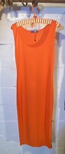 Maxi Jersey Body Orange Ribbed Column Dress Stretch Sz14 Sleeveless Fitted