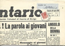 1961 10L SIRACUSANA ISOLATO SU GIORNALE IL VOLONTARIO DI ROVIGO X ROMA