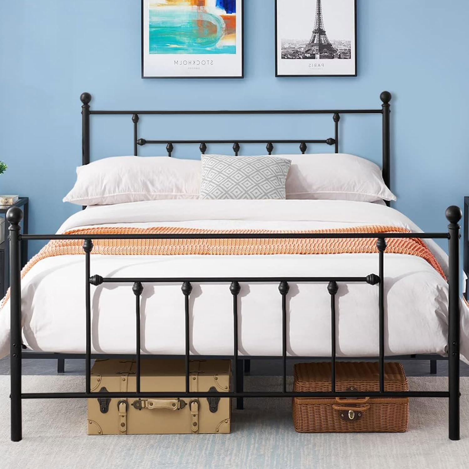 VECELO Full Size Metal Platform Bed Frame with Headboard and Footboard, Sturdy S