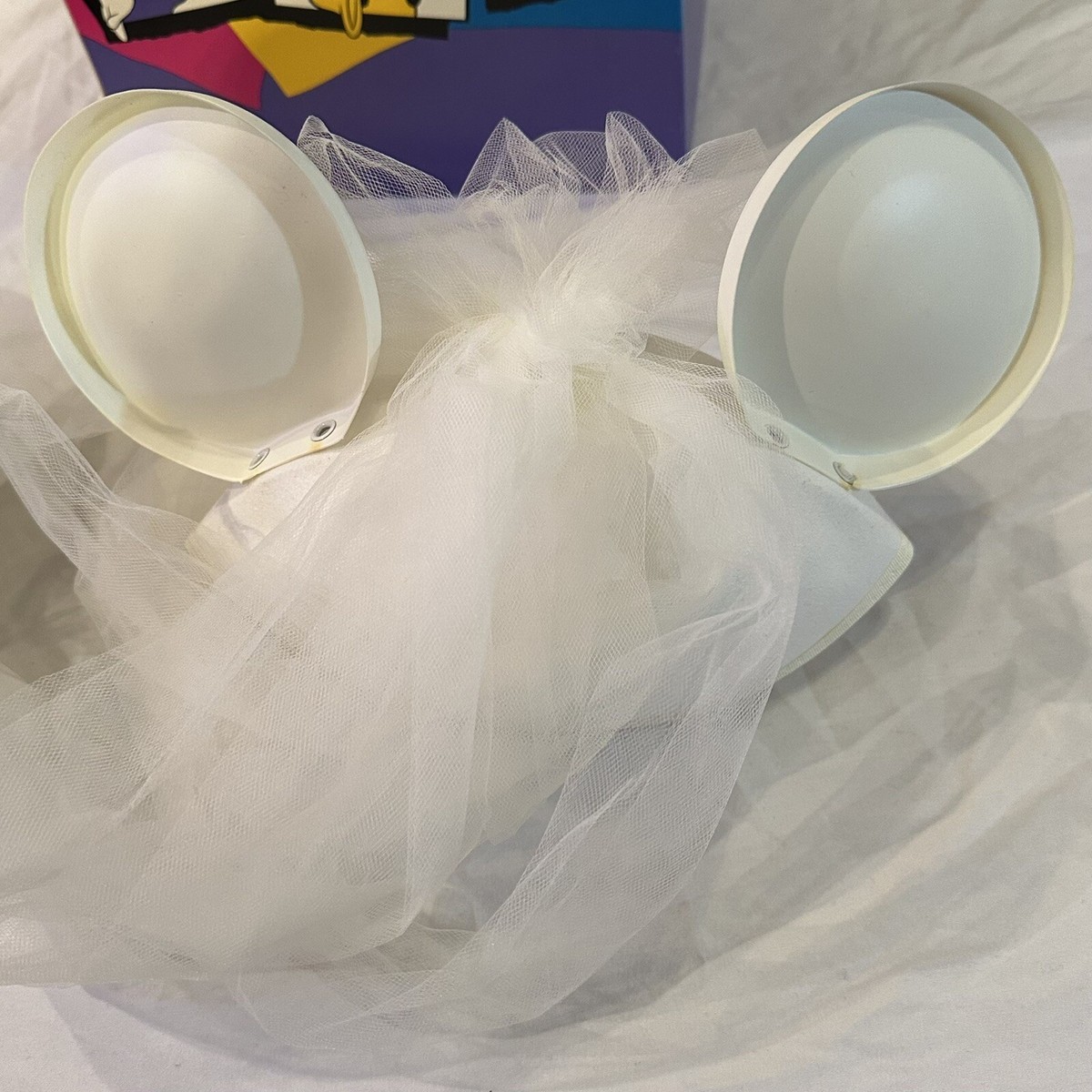 Vintage Walt Disney World Retired Bride And Groom Ears Top Hat &Box Mickey Mouse Disney Parks Wedding Bride & Groom Happily Ever After Mickey  main image 4