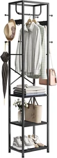 Coat Rack Freestanding, Hall Tree with 3 Storage Shelves and 12 Hooks, Metal Clo