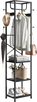 Freestanding Coat Rack with 12 Hooks & 3 Shelves for Entryway & Office, Black