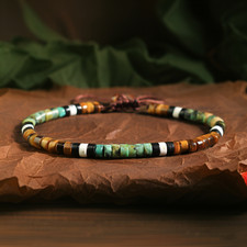 Natural Tiger Eye African Turquoise Minimalist Tibetan Adjustable Rope Bracelet