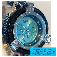 50mm Blue Bezel |KING PYTHON | Slvrtn Bracelet | Swiss Z60 Chrono INVICTA Watch