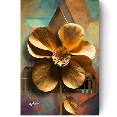 LEINWAND BILD BLUMEN GOLD 3D ABSTRAKT WANDBILDER XXL WOHNZIMMER MODERN 5010A