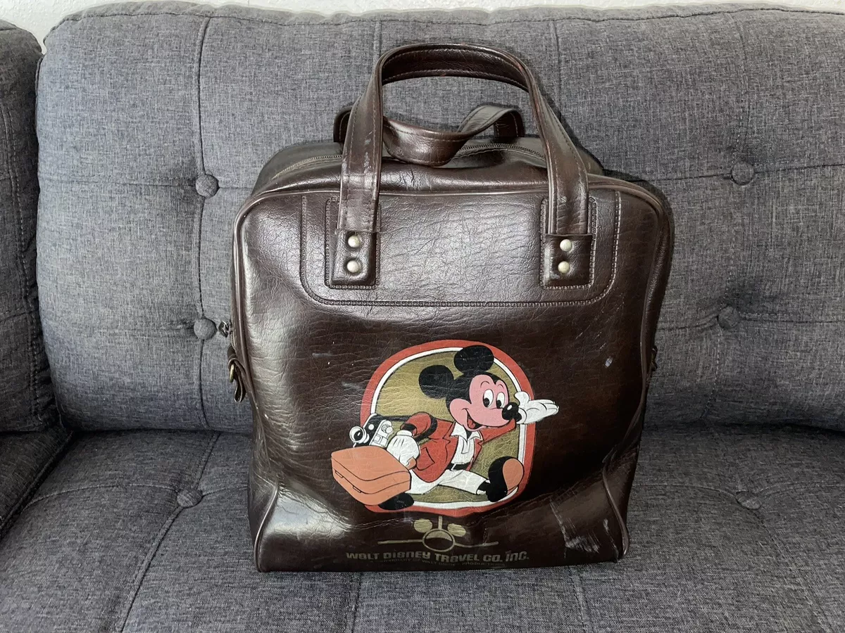 Vintage Mickey Mouse Walt Disney Travel Co. Inc Leather Travel Bag 13 x 14  X 6.5