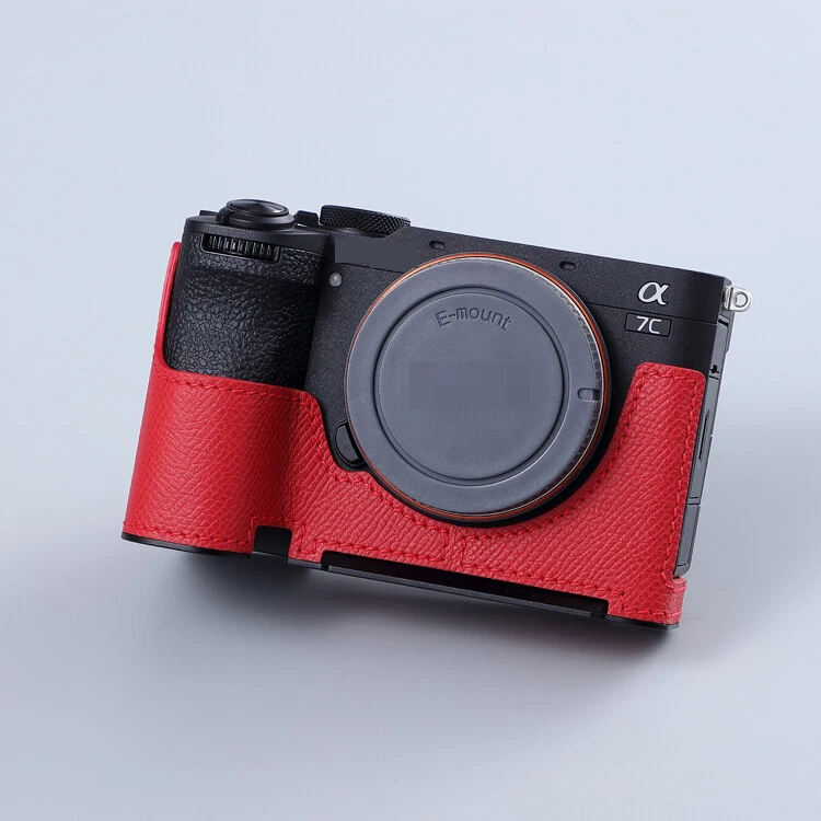 Medio estuche de cuero de vaca genuino hecho a mano para cámara apto para Sony A7C2 A7CR A7CII Foto 4 de 4