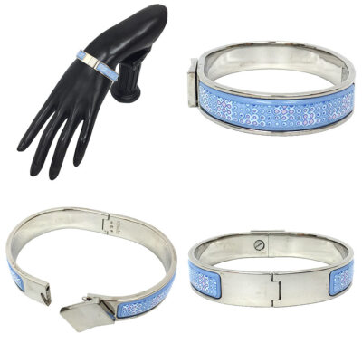 HERMES Click Clack PM H Bangle Silver x Light Blue Bracelet