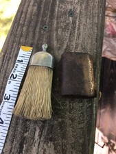 Shaving Brush Metal Handle Leather Holder Antique Old