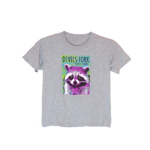 Devils Fork State Park Tee T-Shirt Child 7 Gray Purple Raccoon Carolina Camping