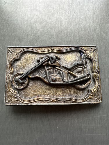 Chopper V Twin Engine Motorcycle Biker  1970s , Vintage Belt Buckle Brass