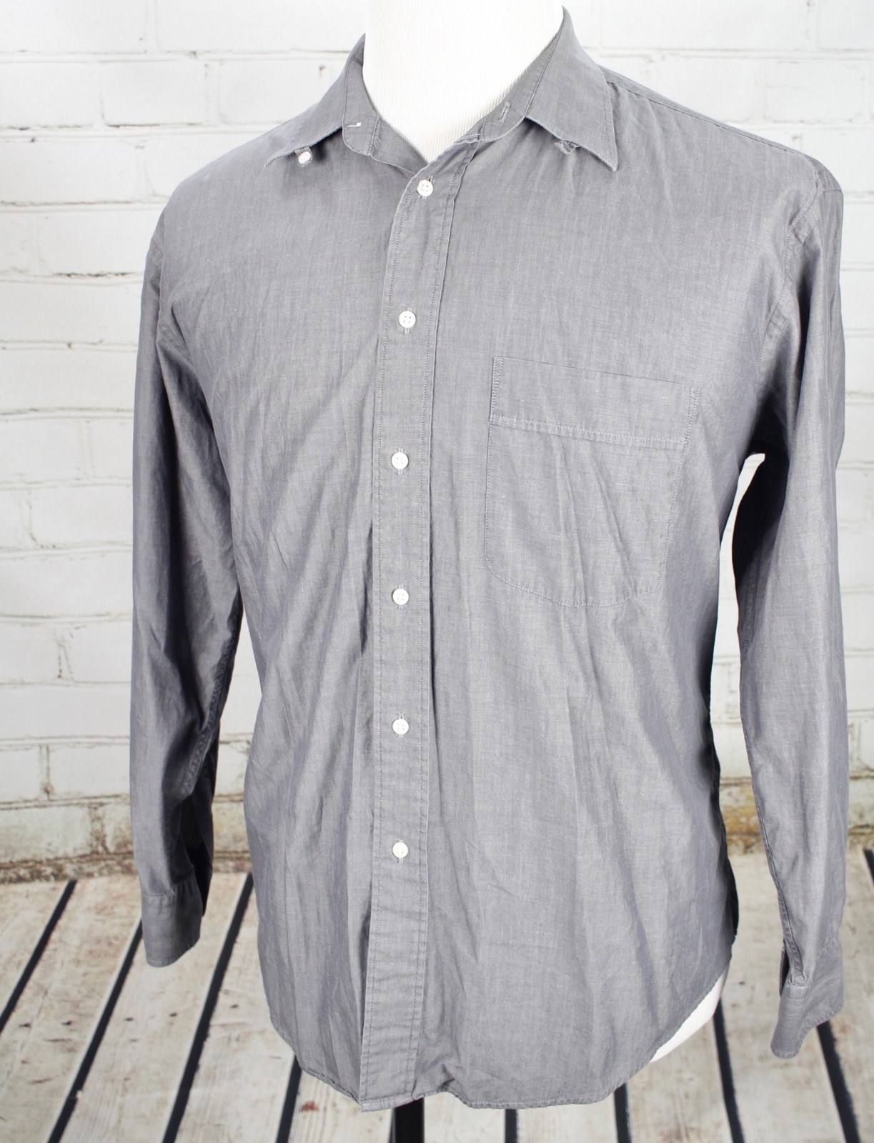 YSL Yves Saint Laurent camicia abbottonata uomo 16 1 2 32 33 grigio manica lunga