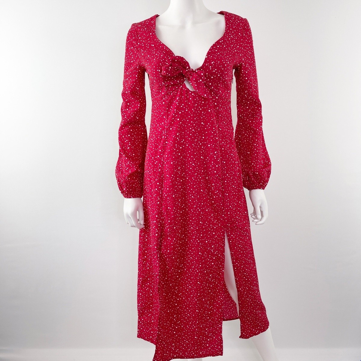 long sleeve grunge dress Nasty Gal Red Dot That Into You Midi Size 4 Cottagecore farm