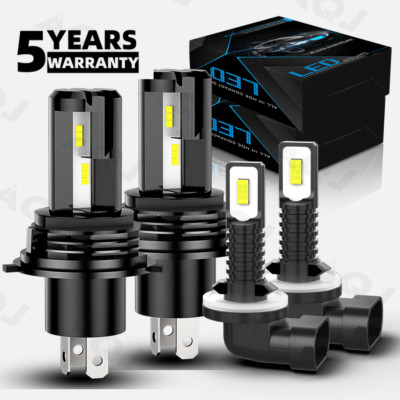 4x 6000K LED Headlight Hi/Low Beam + Fog Light Bulbs For Kia Sportage 2009-2010