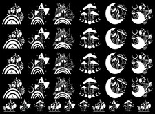 Mystical Mushrooms 34 pcs White Fused Glass Decals