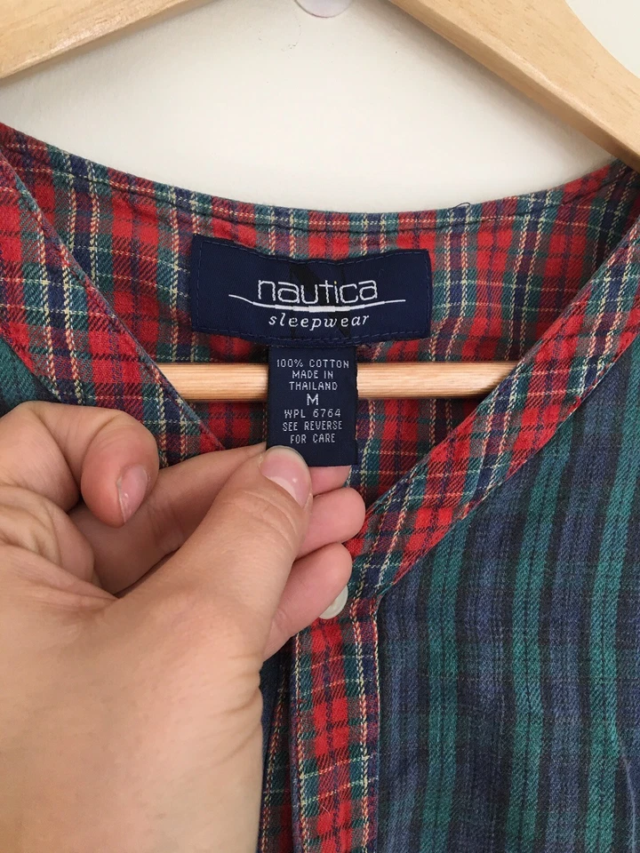 Camisa de Dormir Nautica Vintage Navidad Roja Verde A Cuadros Noche Prendas para Dormir Medianas Foto 3 de 4