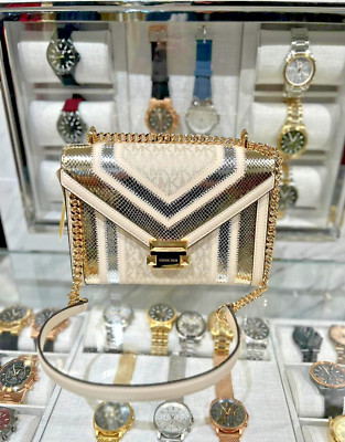 Michael Kors Whitney Medium Flap Chain Strap Shoulder Bag Purse(Pale Gold Multi)