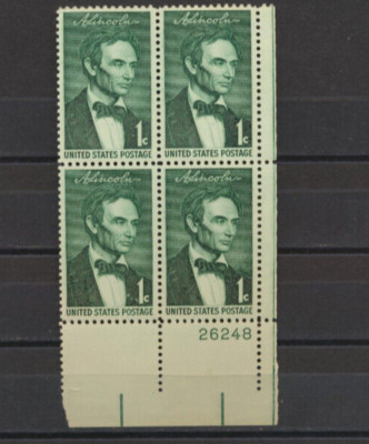 Abraham Lincoln 1959 USA #1113 Mint Never Hinged Plate # Block (STOCK ...