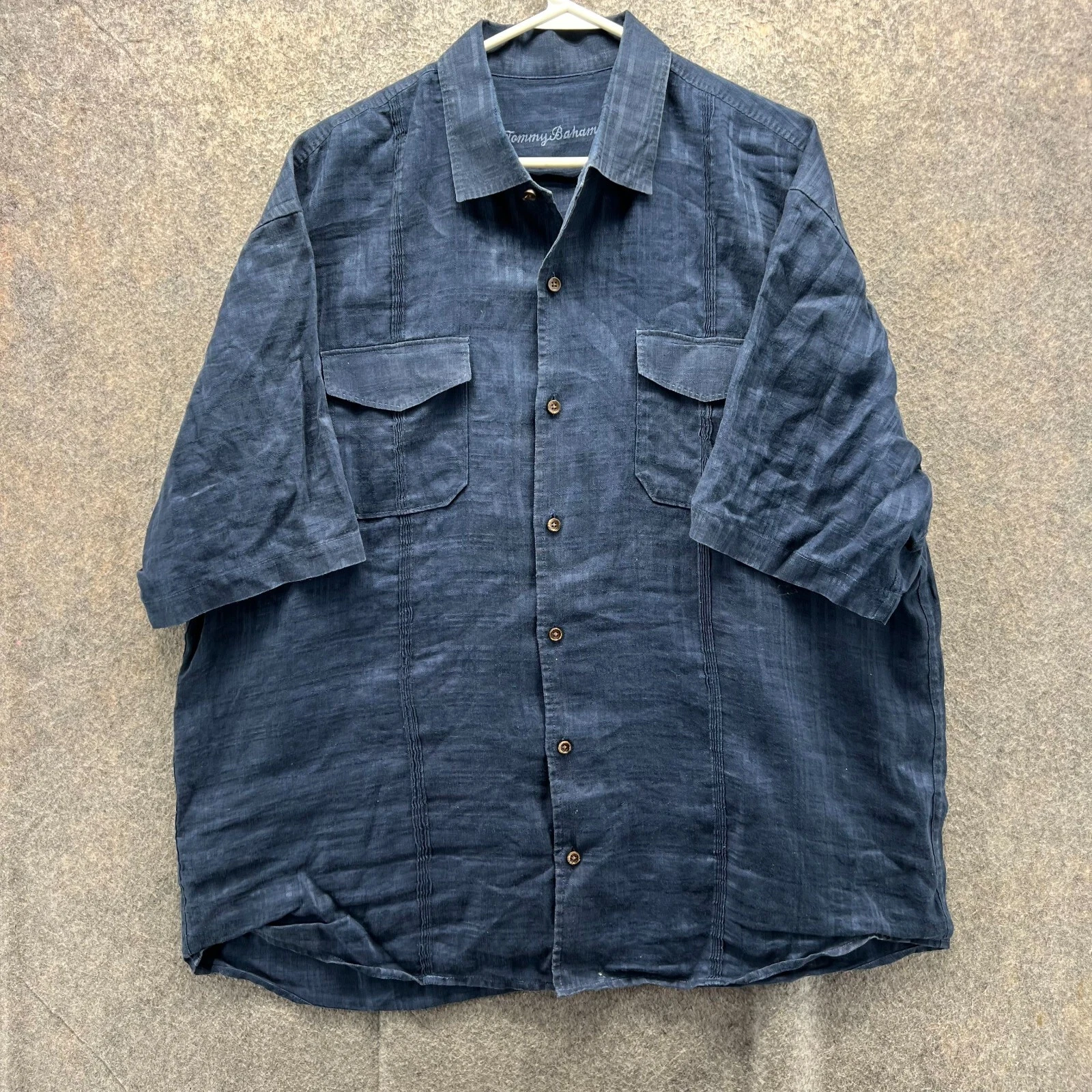 Tommy Bahama Shirt Mens XL Blue Navy Button Down Blank Linen Extra Large