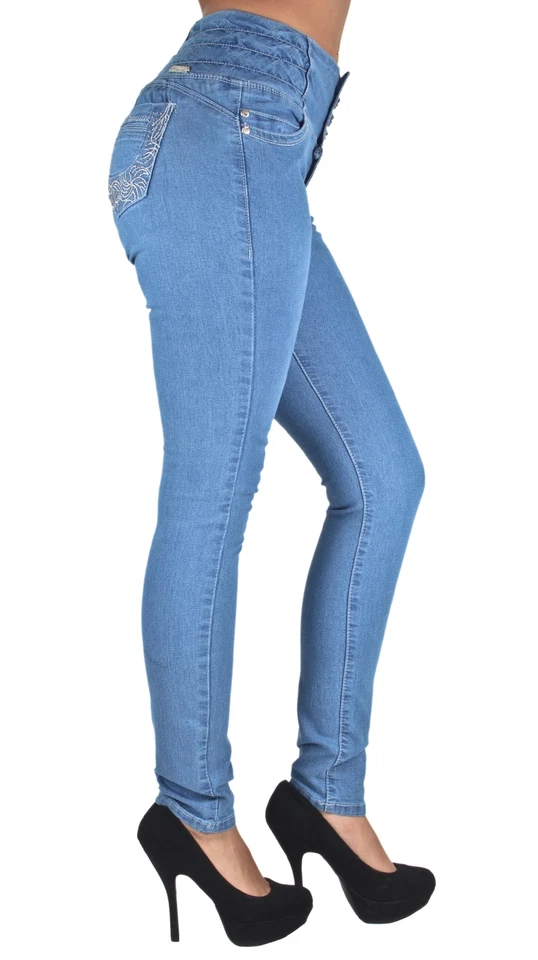 Pantalones de mezclilla ajustados talla grande, levantamiento de glúteos, cintura elástica Foto 4 de 4