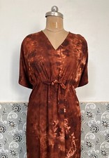 Indian Brown Rayon Shibori Print Long Kaftan Dress Night Maxi Gown Kaftan Dress