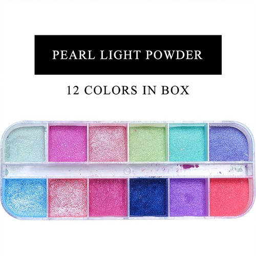 12 Grid Aurora Mermaid Unicorn Pearl Shimmer Mirror Chrome Effect Nail Powder AU - Picture 2 of 11