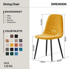 Set of 2/4/6 Velvet/Suede/PU Dining Chairs Padded Seat Metal Legs Kitchen Home