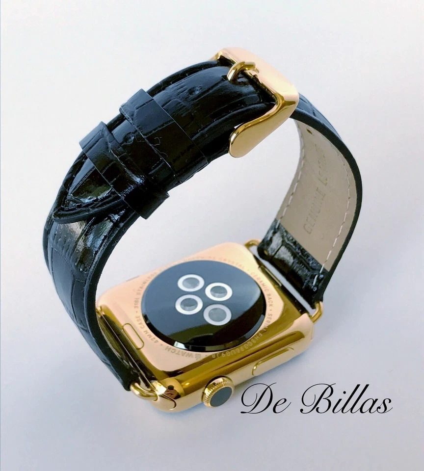 24K Gold Plated 42MM Apple Watch SERIES 2 with Black Alligator Leather Band - Image 3 of 4