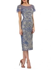 NEW JS Collections Women's Metallic Embroidered Soutache Dress (16, Blue/Silver)
