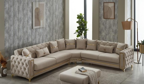 Luxus Stoffsofa Ecksofa L Form Sofa Polstersofa Beige Couch Modern Eck-image