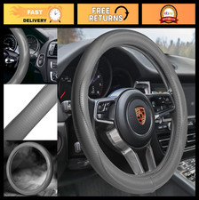Luxury Gray Genuine Leather Steering Wheel Cover For Cars Suvs Trucks 14.5-15