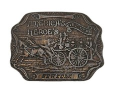 Americas Heroes New York Antiqued Fire Dept Brass 1.5" Belt Buckle Approx 4x3"