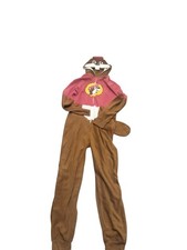 Buc ee's Beaver Fleece One Piece Zip Up Pajamas Costume Hoodie Hooded Size XL