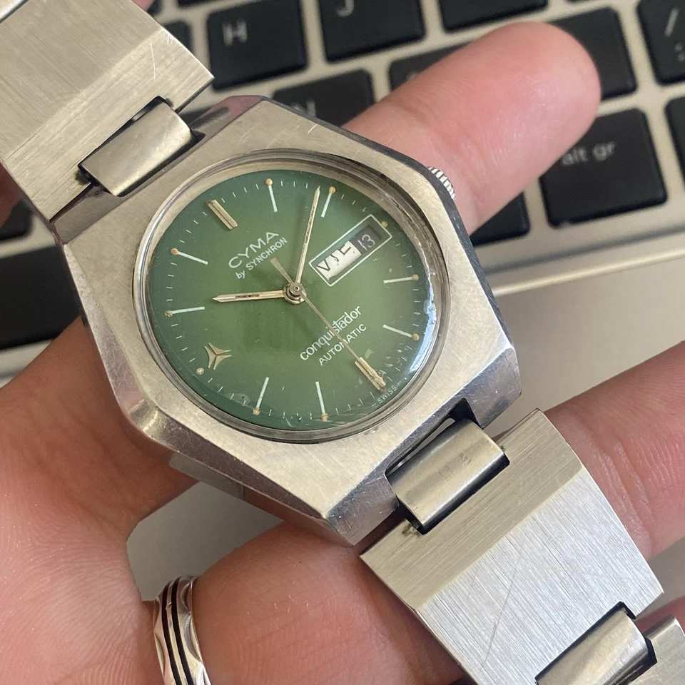 RELOJ TV ORIGINAL CYMA By SYNCHRON CONQUISTADOR AUTOMÁTICO PLATEADO HOMBRE VINTAGE AÑOS 70 Foto 3 de 4