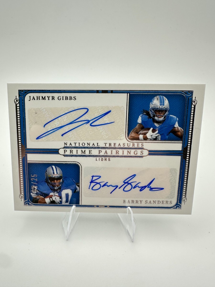 2025 National Treasures Jahmyr Gibbs Barry Sanders Prime Pairings