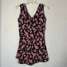 Lands End Womens Pink Paisley Floral Swim Dress One Piece Swimsuit Size 12