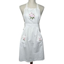 Embroidered Apron White Floral