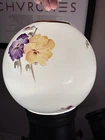 Antique 10" BALL SHADE YELLOW & RED PEONIES 4" Fitter GWTW Victorian Milk Glass