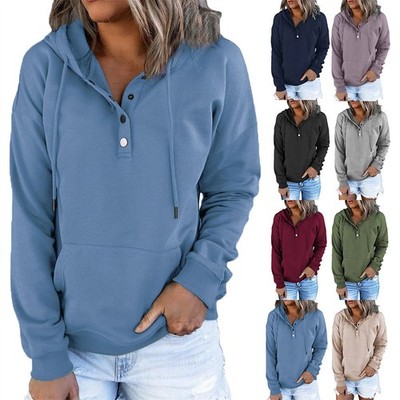 Damen Kapuzenpullover Sweatjacke Schnalle Pullover Hoodie Sweatshirt Langarm Top