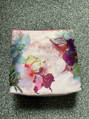 Original Ted Baker Make-up / Kulturtasche Blumenmuster Rosa Satin Kosmetiktasche