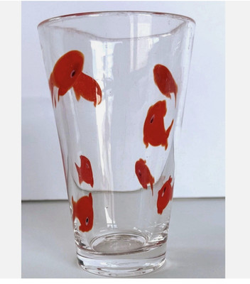 Crate and Barrel Go Fish(6)- 16 oz Tumbler Set Gold Koi Fish Design, 6-inch