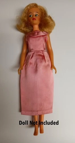 VTG Barbie Clone Fashions-Handmade Salmon-Pink Satin Midi Dress NO DOLL