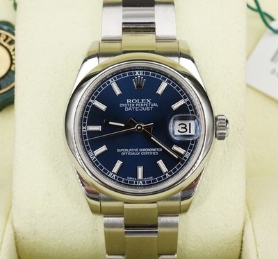 DJ31 DateJust Rolex 178240 SS Warranty 31mm Blue Dial Box Tags W1375